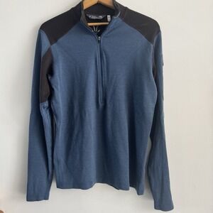 Ibex Blue Black Wool 1/4 Zip Pullover‎ Fleece Jacket Men's Medium Made in USA